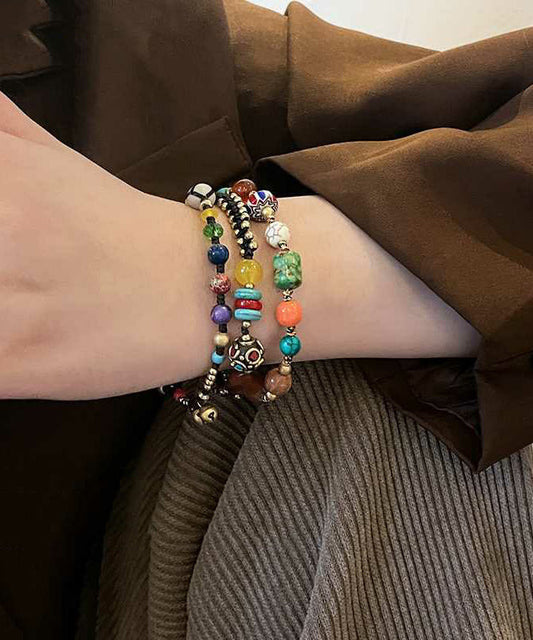 Bracelet à breloques en forme de petit éléphant en perles d'agate tissées en alliage de style chinois - Wavlynn