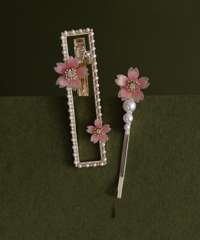 Ensemble de deux épingles à cheveux florales en alliage de zircon et résine de style chinois - Wavlynn