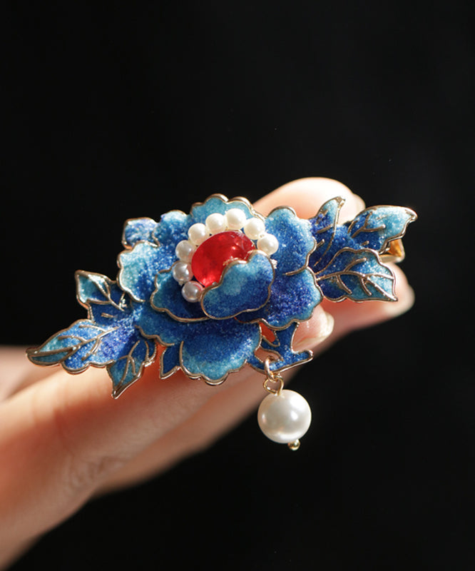 Épingle à cheveux en alliage bleu et émail de style chinois - Wavlynn