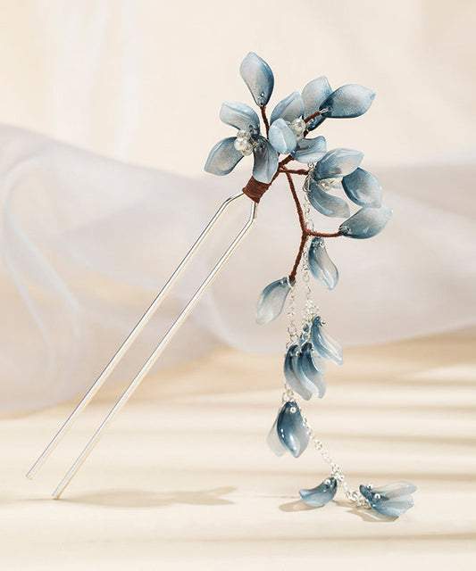 Épingle à cheveux à pompon en alliage de cuivre bleu de style chinois - Wavlynn