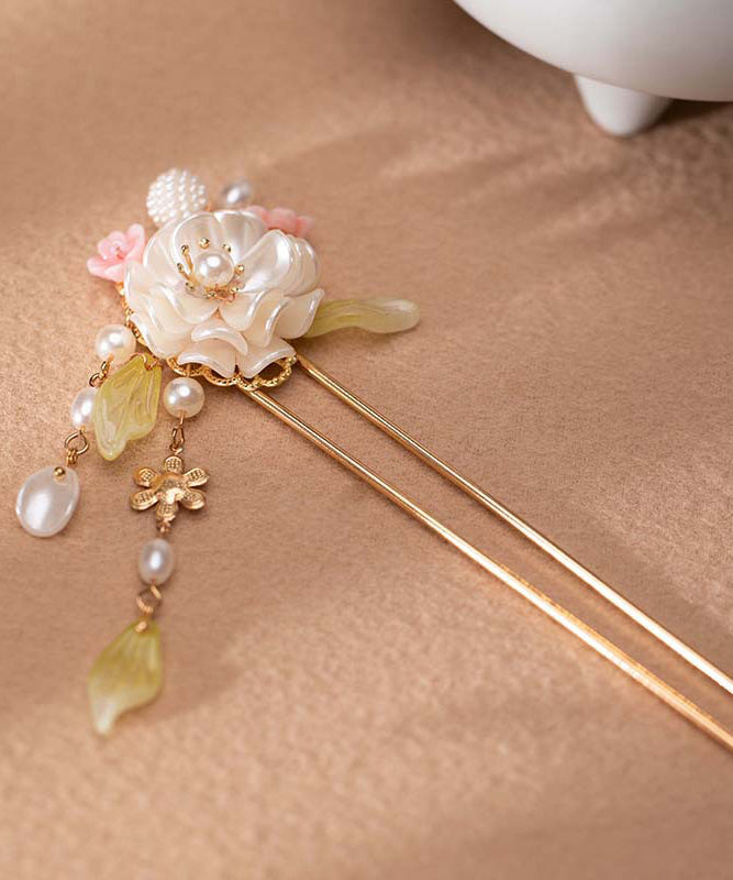 Épingle à cheveux à pompon en alliage d'or de style chinois avec glaçure colorée en perles - Wavlynn