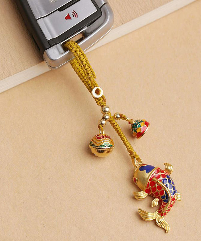 Porte-clés carpe brochée en or antique de style chinois - Wavlynn