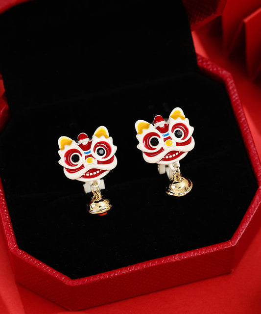 Boucles d'oreilles cloches en émail cuit surdoré de style chinois - Wavlynn