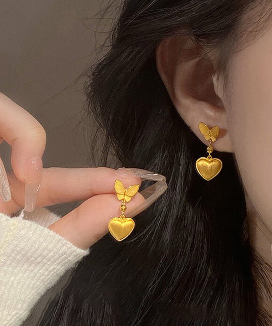 Boucles d'oreilles pendantes papillon en cuivre doré de style chinois - Wavlynn