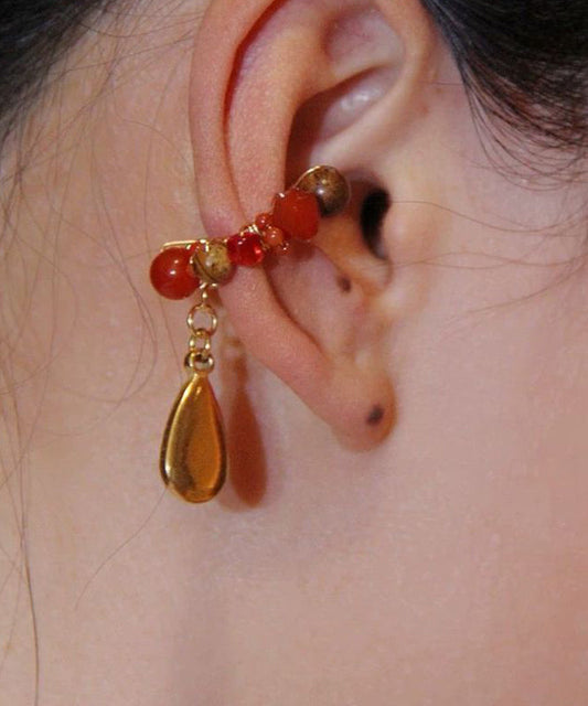 Boucles d'oreilles créoles en forme de goutte d'eau en acier inoxydable doré de style chinois - Wavlynn