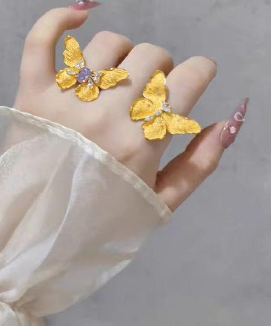 Ensemble de deux bagues papillon en argent sterling doré de style chinois - Wavlynn