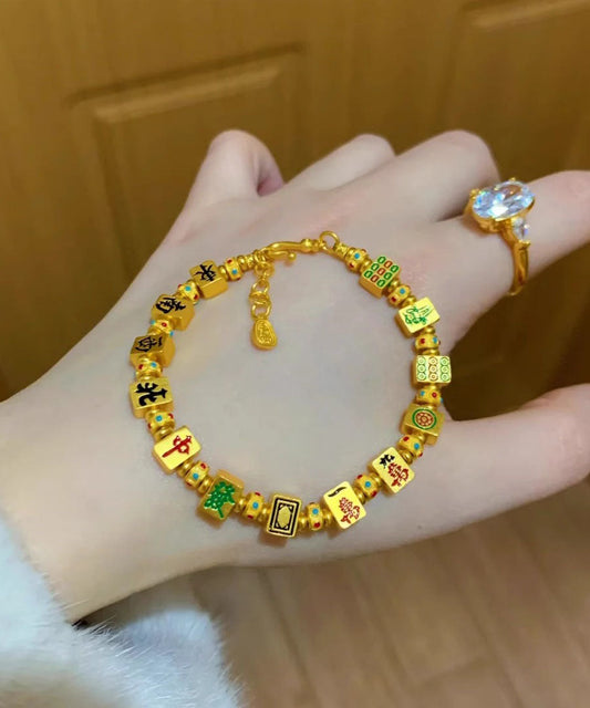 Bracelet à breloques Mahjong en argent sterling doré de style chinois - Wavlynn