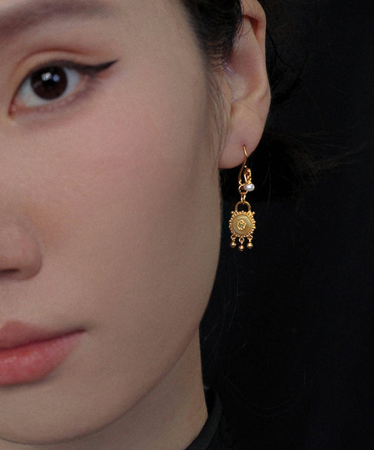 Boucles d'oreilles pendantes en cire d'abeille, perles et argent sterling doré de style chinois - Wavlynn