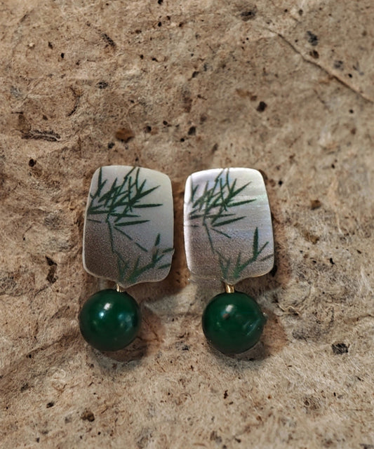 Boucles d'oreilles pendantes en argent sterling vert de style chinois avec agaré surdoré - Wavlynn