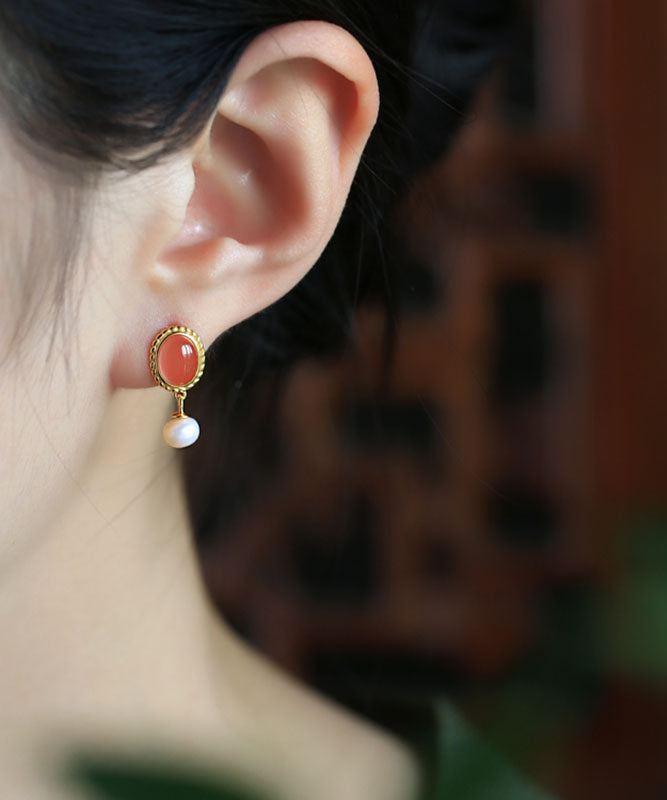 Boucles d'oreilles pendantes en argent sterling multicolore et perles d'agate, style chinois - Wavlynn