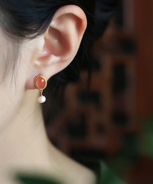 Boucles d'oreilles pendantes en argent sterling multicolore et perles d'agate, style chinois - Wavlynn