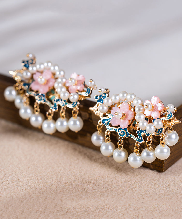 Épingle à cheveux style chinois arc-en-ciel en alliage avec perles turquoises et pompons pour filles - Wavlynn