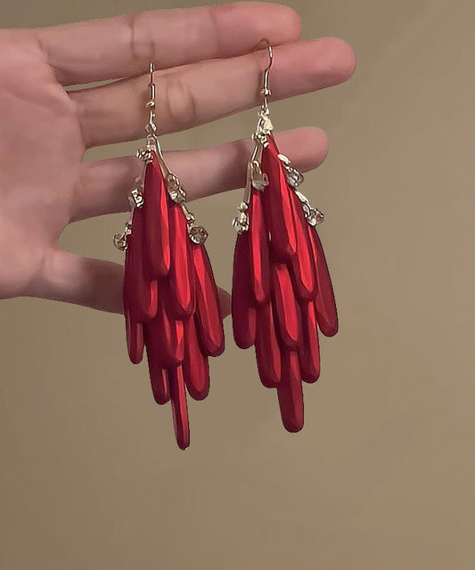 Boucles d'oreilles pendantes à pampilles en alliage rouge de style chinois - Wavlynn