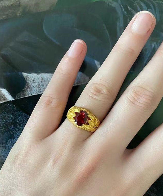 Bagues en argent sterling rouge et cristal surdoré de style chinois - Wavlynn