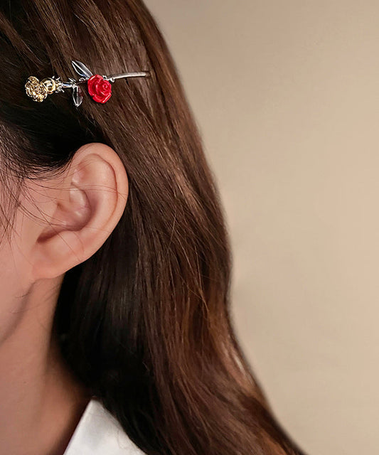 Épingle à cheveux en résine et alliage de soie de style chinois en forme de rose - Wavlynn