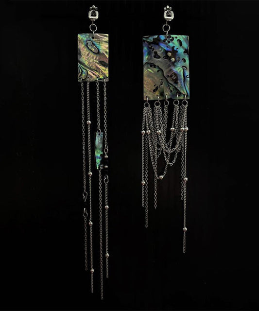 Boucles d'oreilles pendantes à pampilles et perles de coquillage carrées en alliage de soie de style chinois - Wavlynn