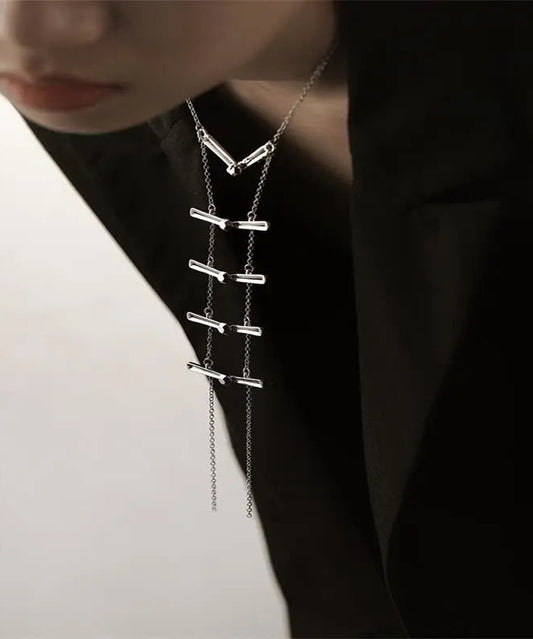 Collier lariat en acier inoxydable et soie de style chinois - Wavlynn