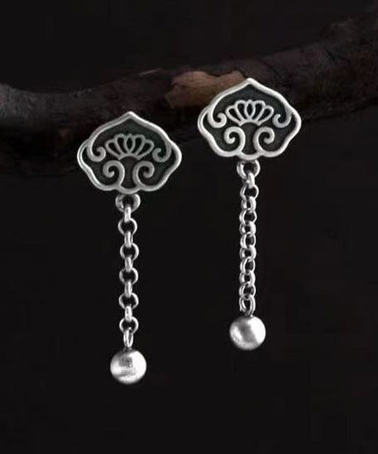 Boucles d'oreilles pendantes à pampilles en argent sterling et soie de style chinois en forme de lotus - Wavlynn