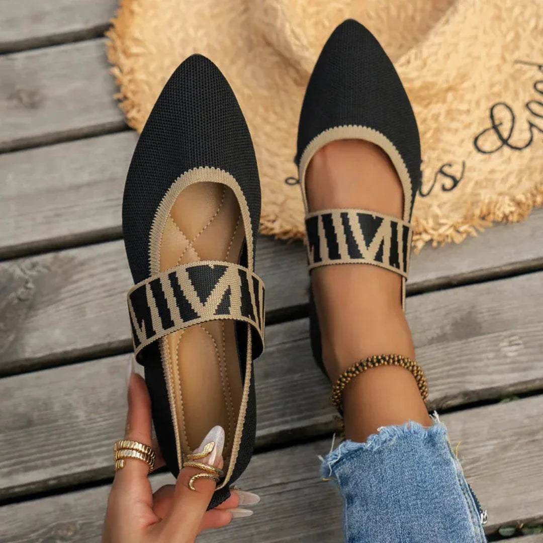 Chloe pointed-toe knit Mary Jane flats with breathable soft upper for effortless everyday style