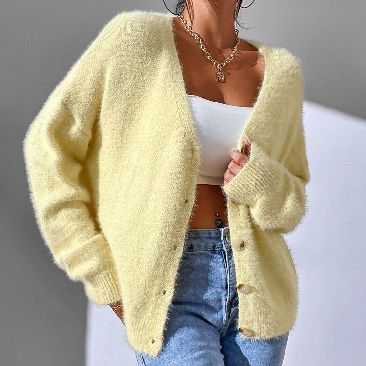 Chloé Montclair mink cardigan in neutral tone, plush faux mink texture, relaxed street-style silhouette