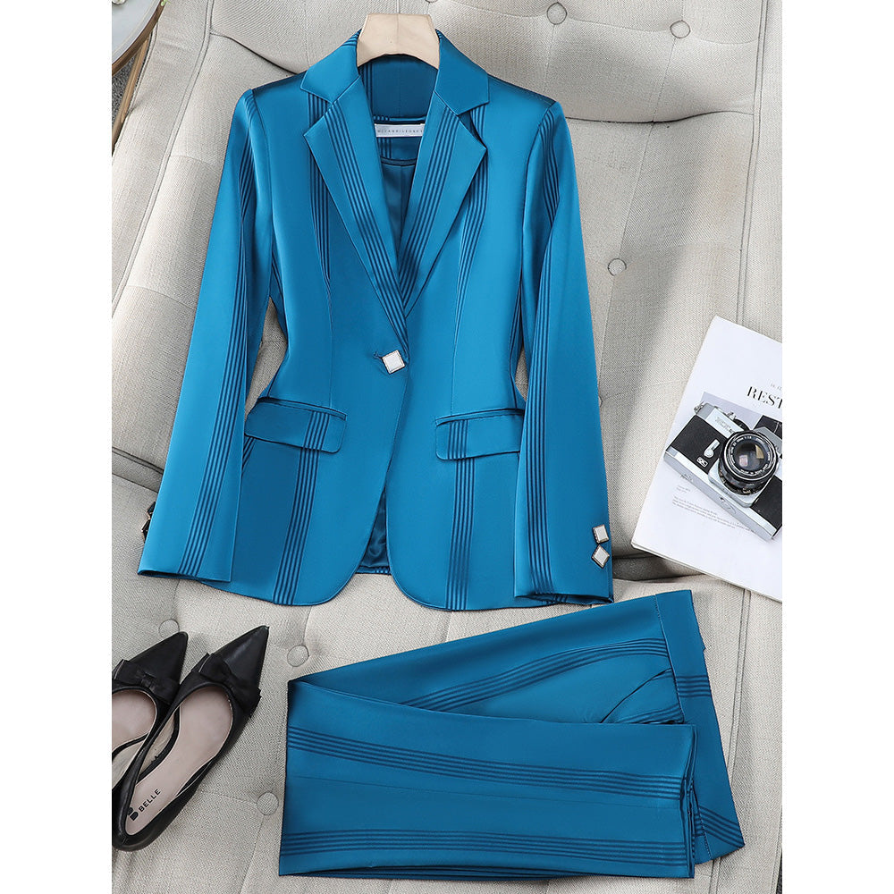 Chloé Montclair sleek acetate blazer and pants set with refined sheen polished silhouette