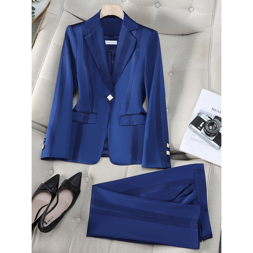 Chloé Montclair sleek long-sleeve blazer and pants set with refined acetate sheen polished silhouette