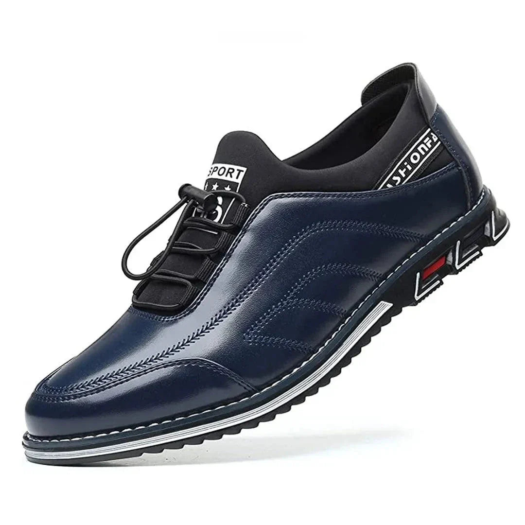 Men's glossy faux leather lace-up sneakers elastic collar streetwear casual shoes all-day comfort
