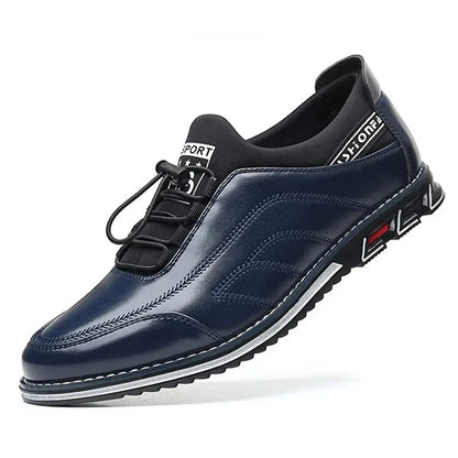 Men's glossy faux leather lace-up sneakers elastic collar streetwear casual shoes all-day comfort