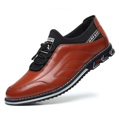 Men's glossy faux leather lace-up sneakers elastic collar streetwear casual shoes sleek silhouette