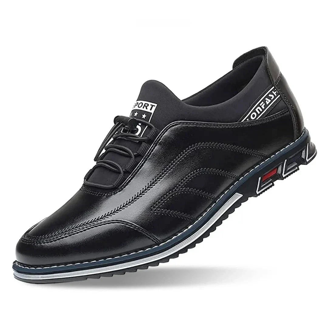Men's glossy faux leather lace-up sneakers elastic collar streetwear casual shoes sleek silhouette