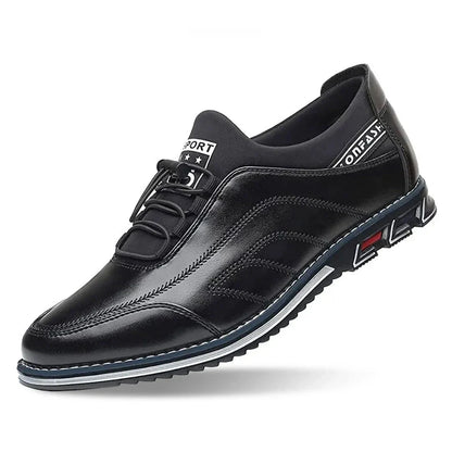 Men's glossy faux leather lace-up sneakers elastic collar streetwear casual shoes sleek silhouette