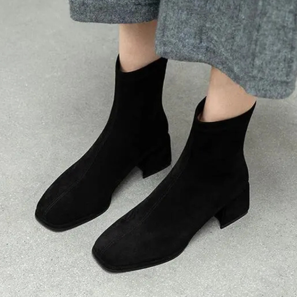 Women's classic ankle boots in neutral tone, minimalist design with soft-brushed fabric upper for everyday style