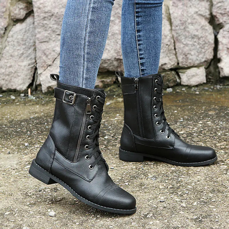 Black lace-up ankle boots for women, classic British-inspired silhouette with all-day comfort sole