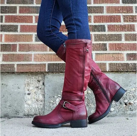 Women's black knee-high boots round toe microfiber construction sleek silhouette all-day comfort