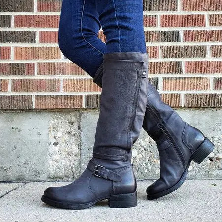 Women's black knee-high boots round toe microfiber classic silhouette stylish all-day comfort