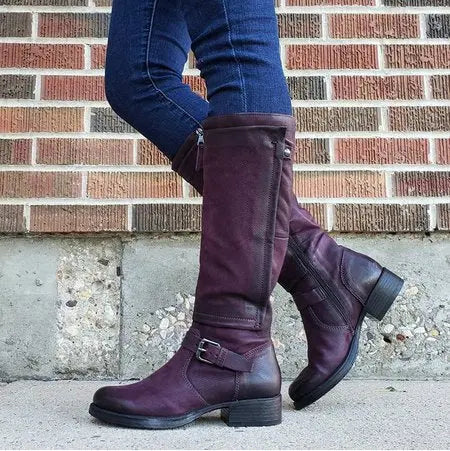 Women's black knee-high boots round toe microfiber classic silhouette all-day comfort