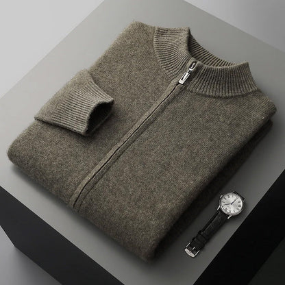 Men's soft beige cashmere wool zip cardigan lightweight knit layer for autumn winter everyday style