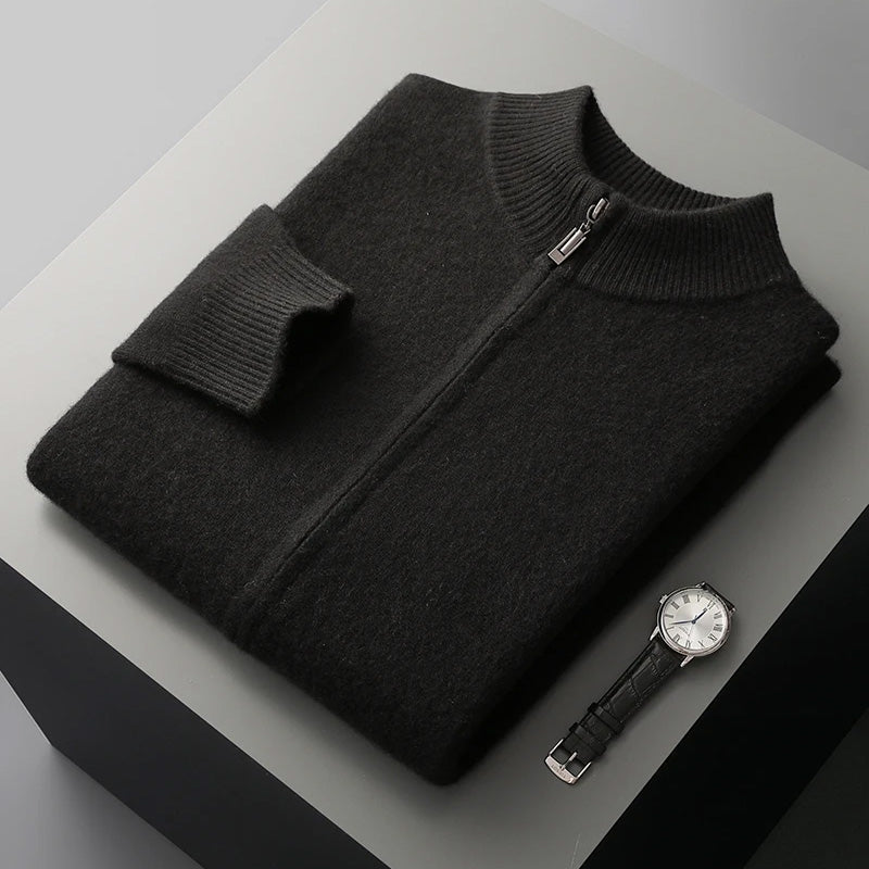 Men's soft beige cashmere wool zip cardigan lightweight knit layer for autumn winter everyday style