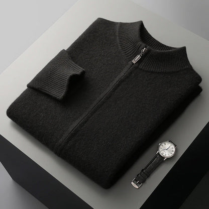 Men's soft beige cashmere wool zip cardigan lightweight knit layer for autumn winter everyday style