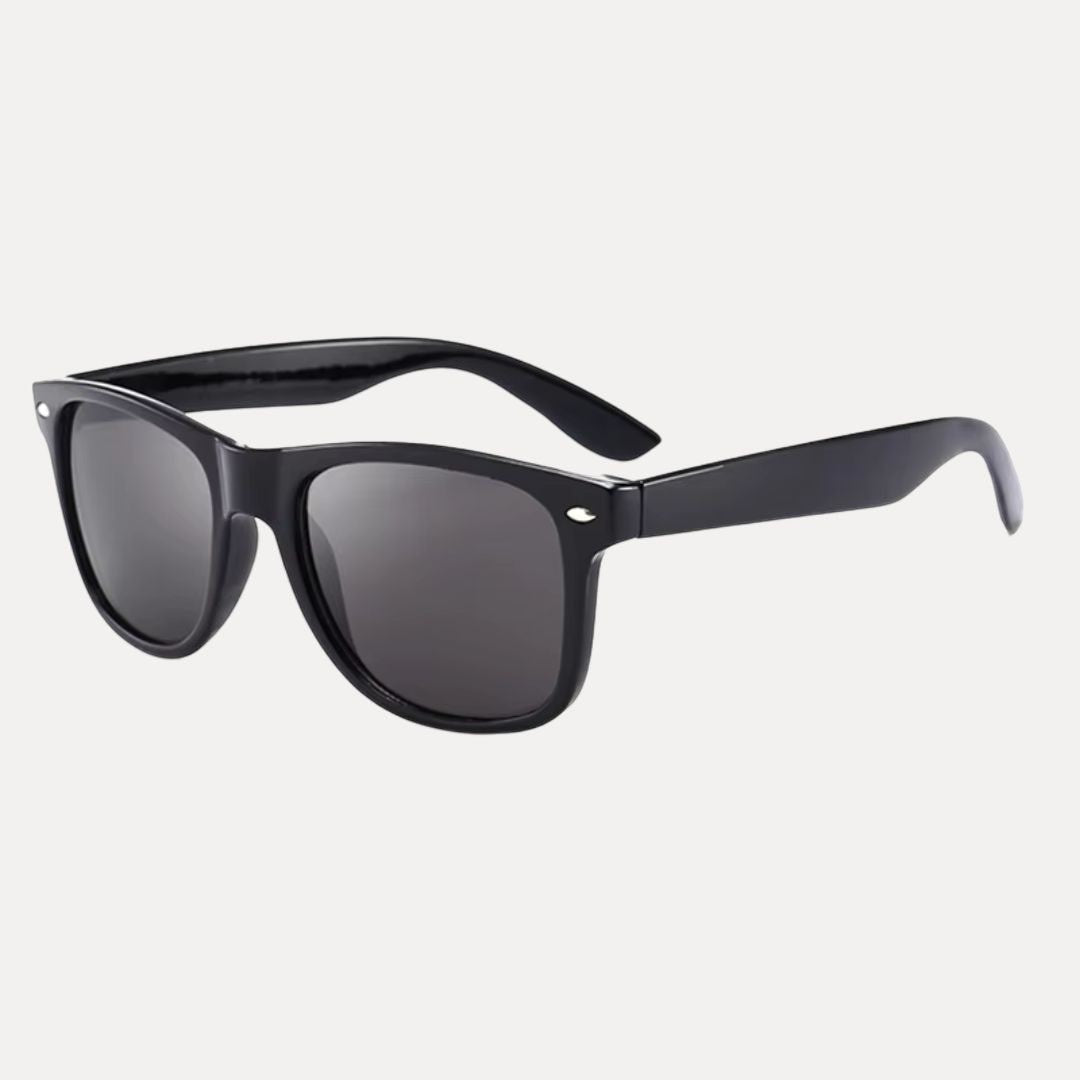 Classic polarized sunglasses black frame vibrant blue mirrored lenses UV400 lightweight sleek fit