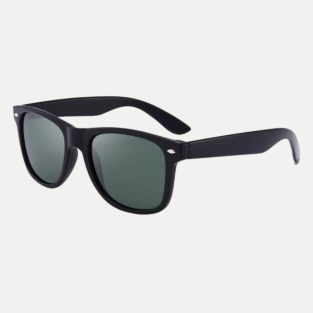Classic polarized sunglasses black frame vibrant blue mirrored lenses UV400 lightweight sleek design