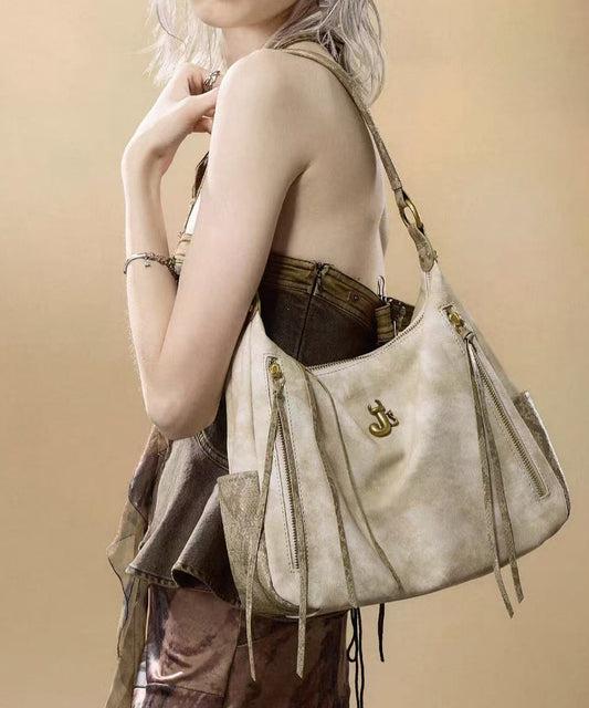 Sacs à bandoulière élégants en similicuir beige à pompons, solides et durables - Wavlynn