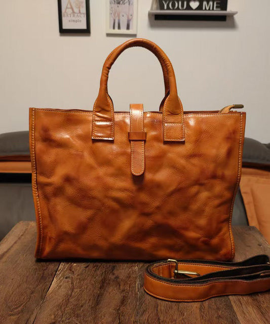 Sacoche pour ordinateur portable en cuir marron élégant, solide et durable, grande capacité - Wavlynn