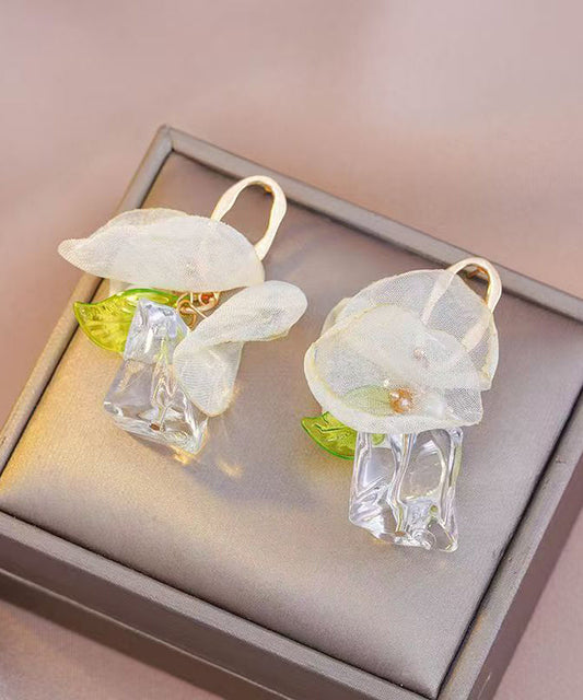 Boucles d'oreilles créoles florales en tulle doré et acrylique - Wavlynn