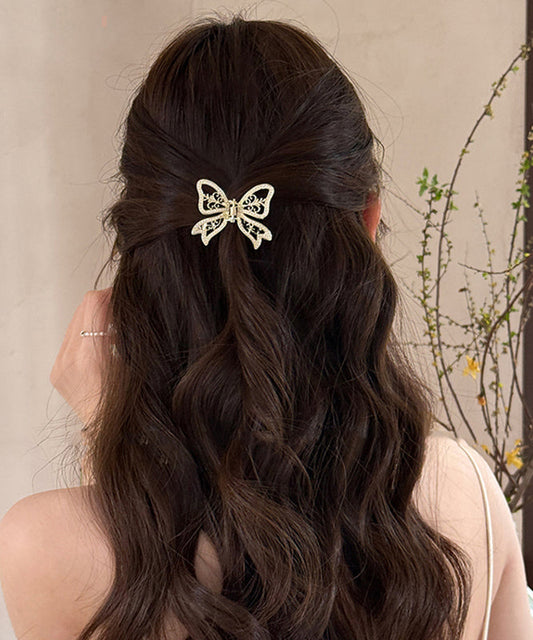 Épingle à cheveux élégante en alliage d'or avec perle et papillon ajouré - Wavlynn