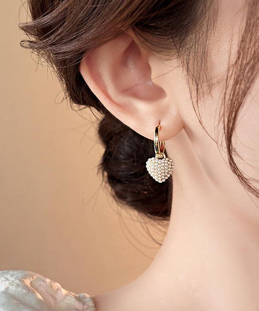 Boucles d'oreilles créoles élégantes en alliage de cuivre doré avec perles d'amour - Wavlynn