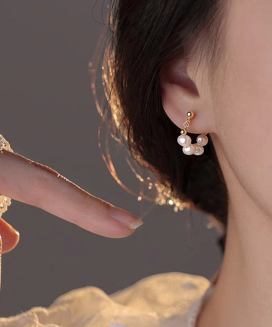 Boucles d'oreilles créoles élégantes en argent sterling doré et perles - Wavlynn