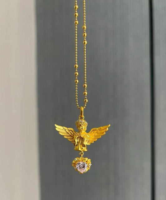 Collier élégant avec pendentif ange en argent sterling doré et zircons - Wavlynn
