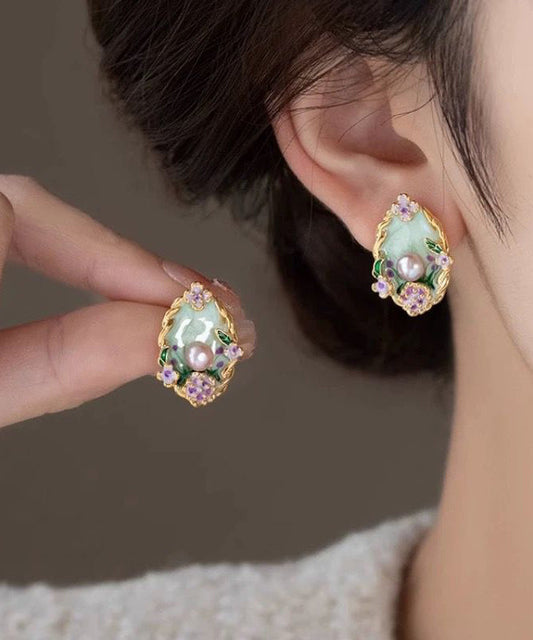 Boucles d'oreilles à tige florales en perles surdorées en cuivre arc-en-ciel - Wavlynn