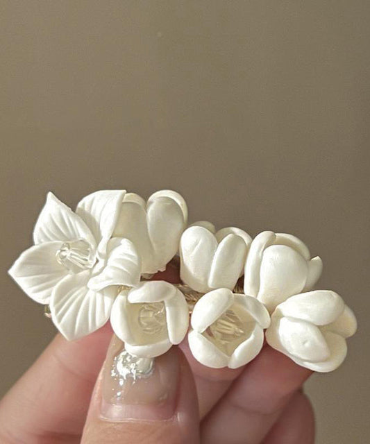 Épingle à cheveux florale en alliage blanc élégant avec cristaux - Wavlynn